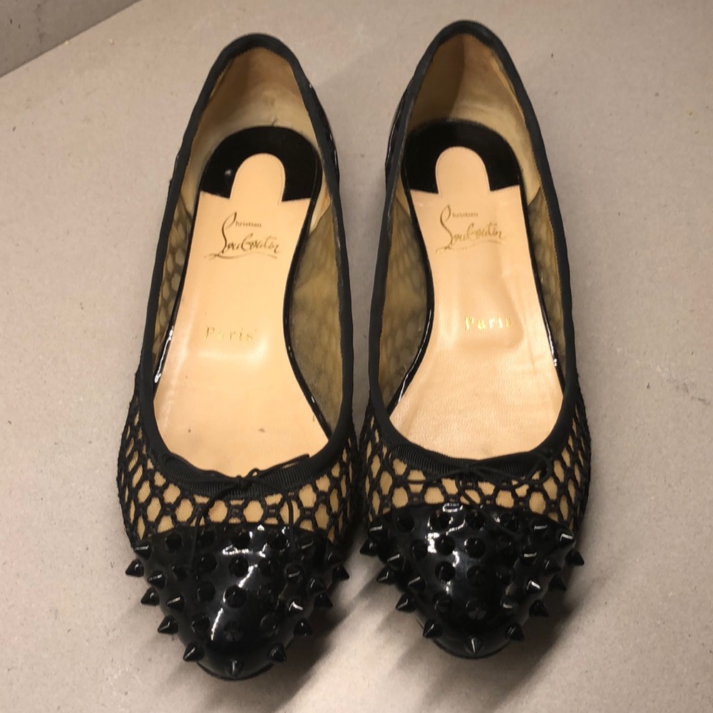 Christian Louboutin Black Mesh Flats with Spikes
